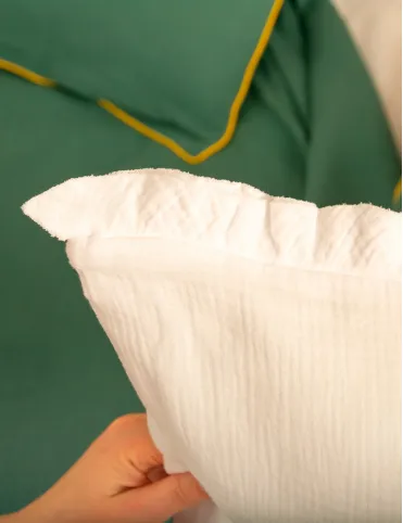 Cotton pillowcase with decorative ruffles on 4 sides