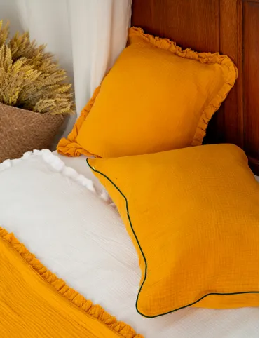 Decorative muslin pillowcase for a pillow