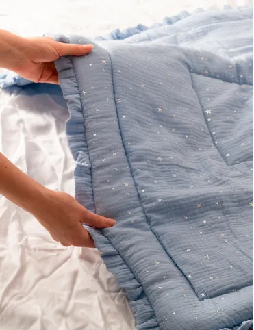 3 in 1 Muslin horn/ Baby envelope / mat / baby blanket 80x80 cm Sky blue stars