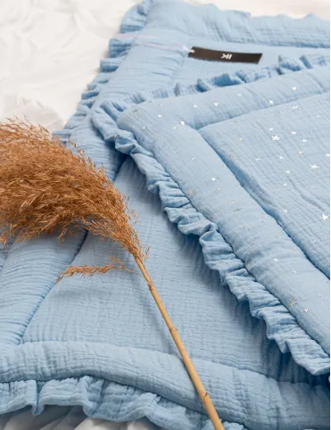 3 in 1 Muslin horn/ Baby envelope / mat / baby blanket 80x80 cm Sky blue stars