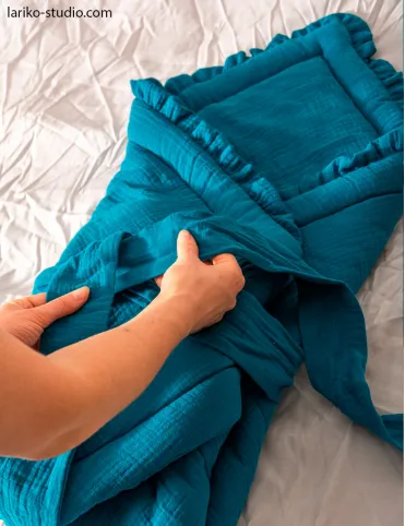 3 in 1 Muslin horn/ Baby envelope / mat / baby blanket 80x80 cm turquoise