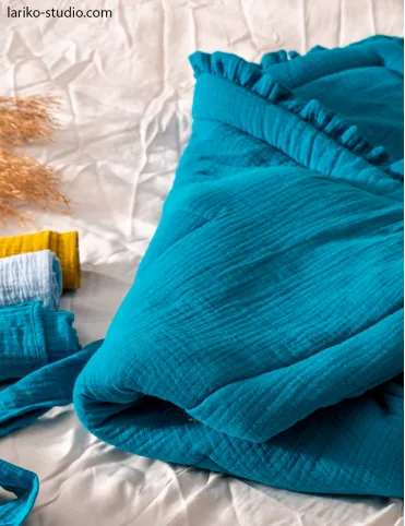 3 in 1 Muslin horn/ Baby envelope / mat / baby blanket 80x80 cm turquoise