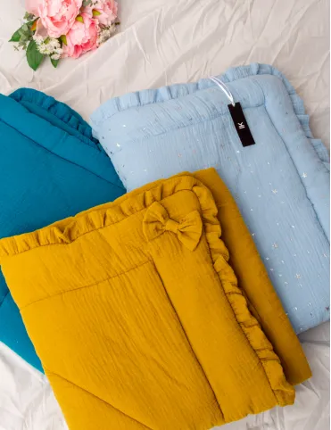 3 in 1 Muslin horn/ Baby envelope / mat / baby blanket 80x80 cm turquoise