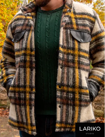 Теплая мужская куртка в клетку из овечьей шерсти Oliver