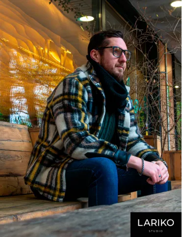 Теплая мужская куртка в клетку из овечьей шерсти Oliver