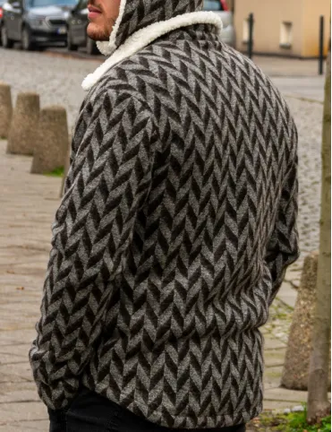 Men's Warm Shearling Jacket with Geometric Pattern