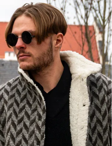 Men's Warm Shearling Jacket with Geometric Pattern