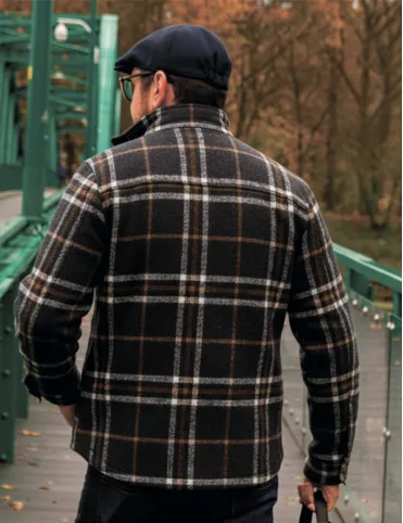 Warm men's black checked jacket with wool lining Jack