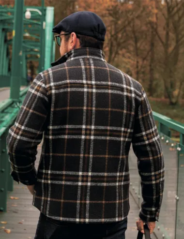 Warm men's black checked jacket with wool lining Jack
