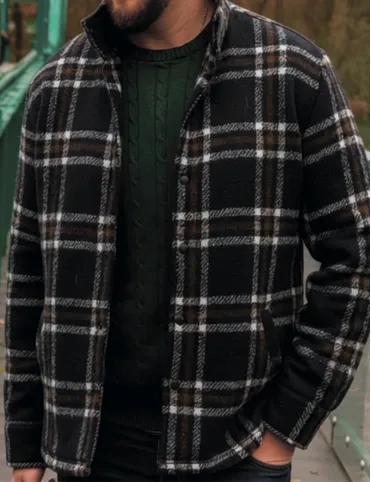 Warm men's black checked jacket with wool lining Jack