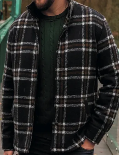 Warm men's black checked jacket with wool lining Jack