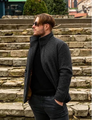 Black men's jacket with wooden decorative buttons Louis