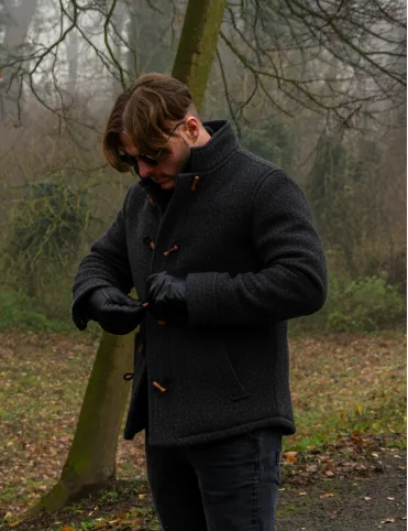 Black men's jacket with wooden decorative buttons Louis