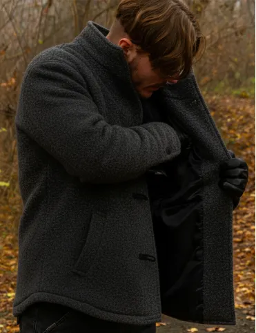 Black men's jacket with wooden decorative buttons Louis