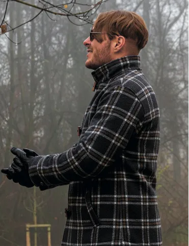 Warm men's jacket with black check pattern and wooden buttons Jack