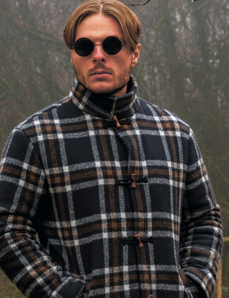 Warm men's jacket with black check pattern and wooden buttons Jack