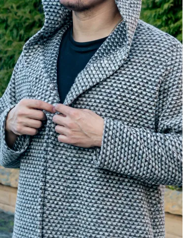 Men’s wool cardigan with hood, beige, warm boho sweater – perfect as a gift, Unisex Cardigan