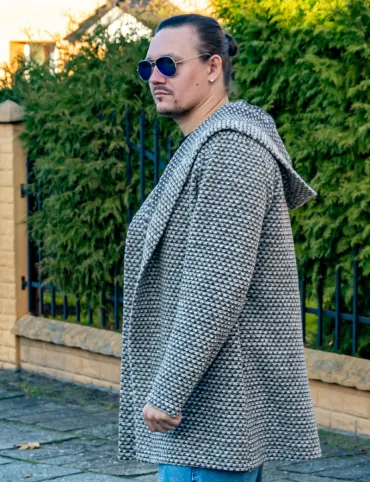 Men’s wool cardigan with hood, beige, warm boho sweater – perfect as a gift, Unisex Cardigan