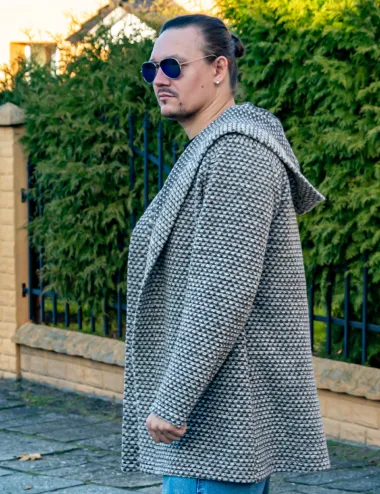 Men’s wool cardigan with hood, beige, warm boho sweater – perfect as a gift, Unisex Cardigan