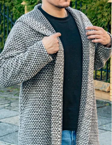 Men’s wool cardigan with hood, beige, warm boho sweater – perfect as a gift, Unisex Cardigan