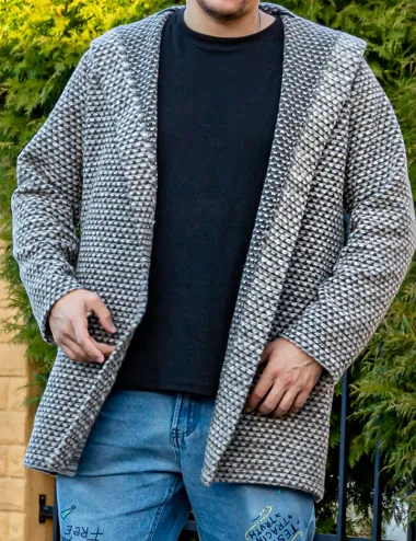 Men’s wool cardigan with hood, beige, warm boho sweater – perfect as a gift, Unisex Cardigan