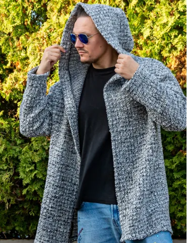 Men’s wool cardigan with hood,  light grey, warm boho sweater – perfect as a gift, Unisex Cardigan