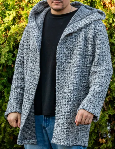 Men’s wool cardigan with hood,  light grey, warm boho sweater – perfect as a gift, Unisex Cardigan