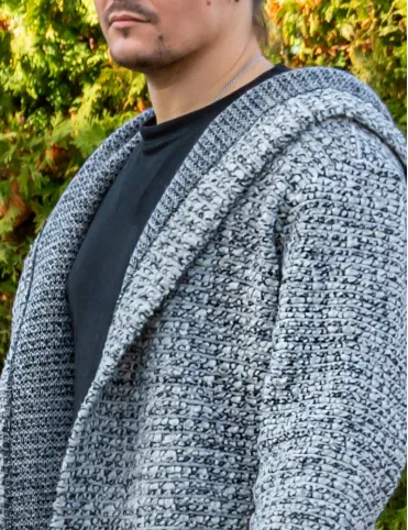 Men’s wool cardigan with hood,  light grey, warm boho sweater – perfect as a gift, Unisex Cardigan