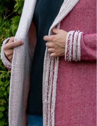 Unisex Cotton Festival Cardigan — Red-Pink, Hooded, Extended Length Ethnic style