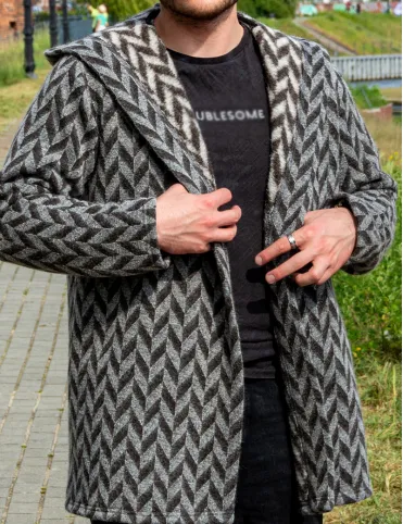 Wool Cardigan with Hood, Gray, Warm Boho Sweater - Ideal as a Gift, Unisex Cardigan