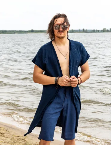 Long Boho-Style Cotton Muslin Cardigan