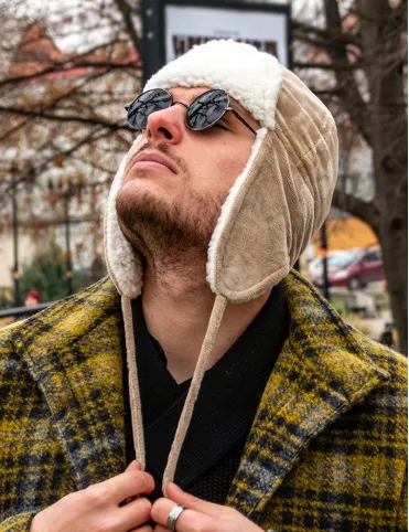 Aviator Trapper Hat made of warm hypoallergenic faux Minky fur