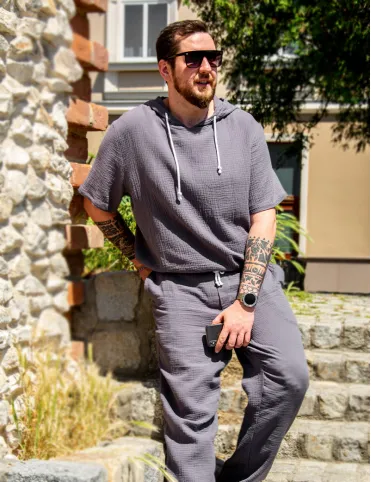 Gray men's muslin pants