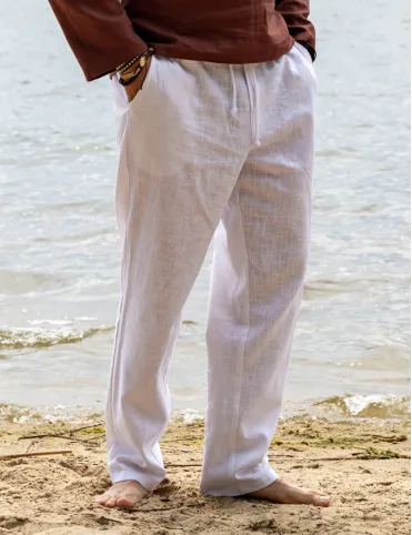 Men's linen trousers with pockets - 100% natural linen, different colors, loose fit, handmade