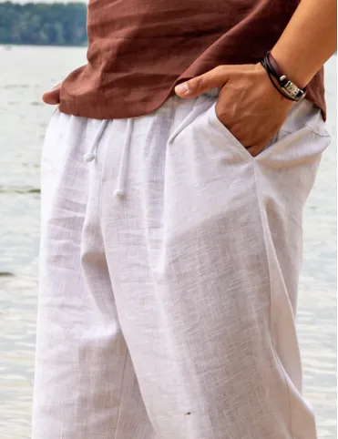 Men's linen trousers with pockets - 100% natural linen, different colors, loose fit, handmade
