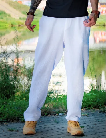  White men's muslin pants with pockets