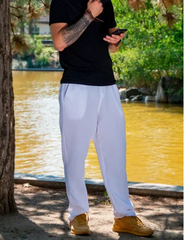  White men's muslin pants with pockets