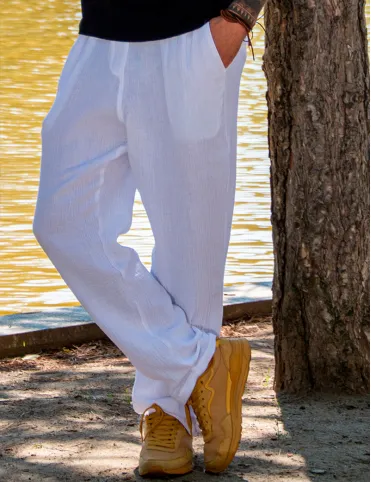  White men's muslin pants with pockets