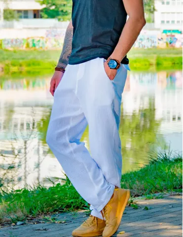  White men's muslin pants with pockets