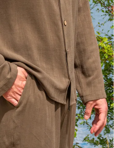 Мужская зелёная натуральная рубашка льняная