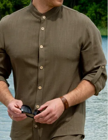Men's green natural linen shirt