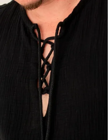 Herren Langarm-Musselinhemd Black