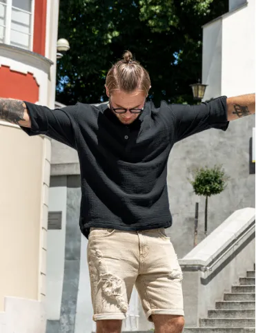 Men's muslin shirt black color