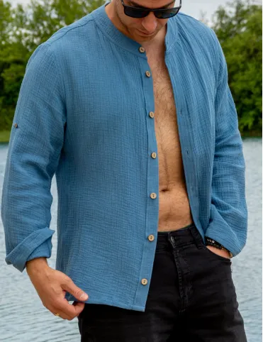 Men's muslin shirt denim color