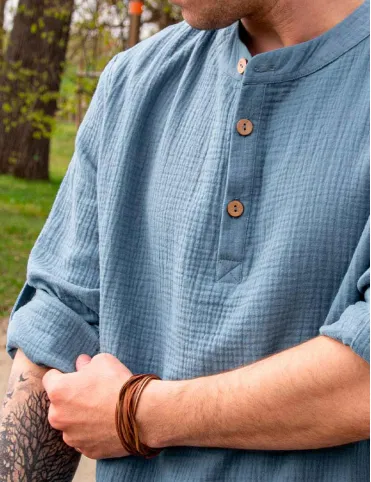 Men's muslin shirt denim color