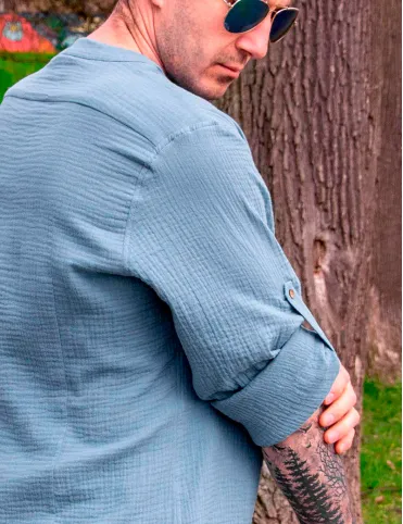 Men's muslin shirt denim color