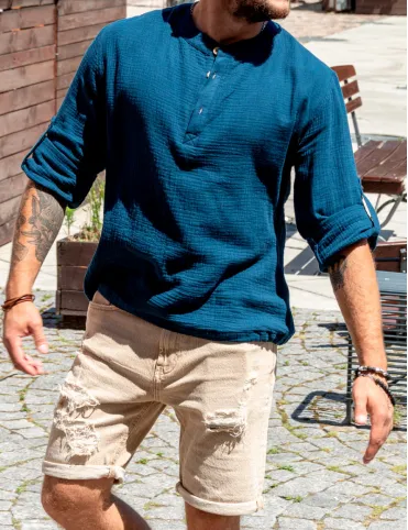 Men's muslin shirt Navy blue