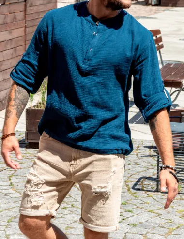 Men's muslin shirt Navy blue