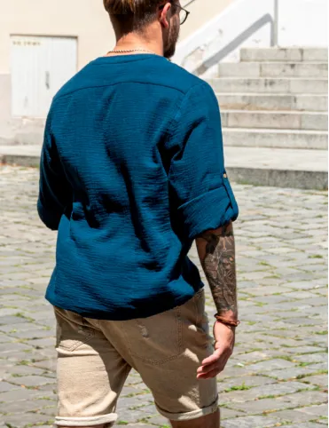 Men's muslin shirt Navy blue