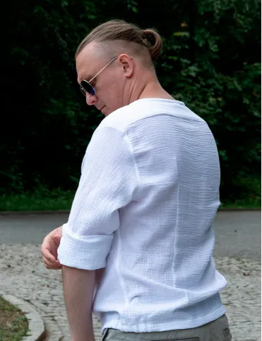 White men's muslin shirt with cord